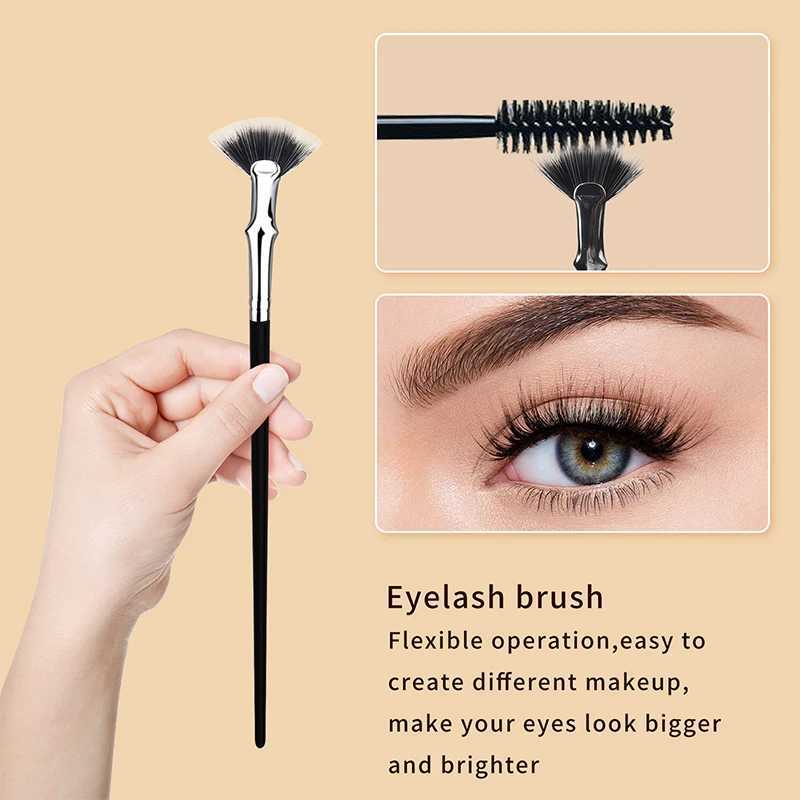 1/2pcs Fan-shaped Eyelash Brush Bent Lash Extension Makeup Brush With Protective Sleeve Mini Highlight Powder Smudge Beauty Tool W250605