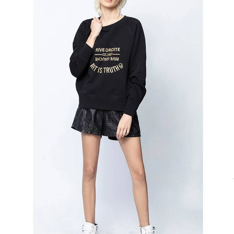 Early Autumn New French Niche ZV Classic Letter Embroidery Pink Cotton Women's Embroidered Pullover Sweater Sweatshirt