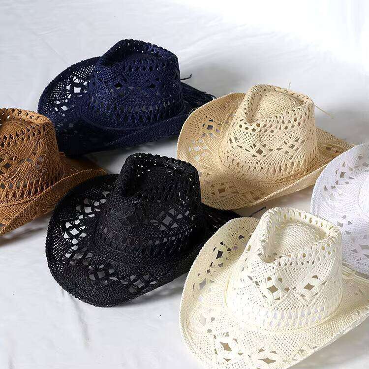 VW2518 Hand-Woven European American Western Cowboy Hat Raffia Straw Summer Sun Protection Hats