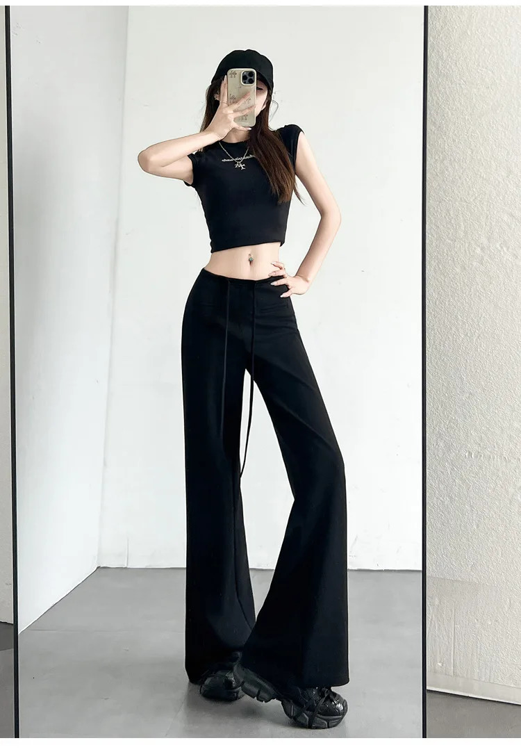 Womens American style spicy girl loose casual straight leg sports pants with front pocket n and hanging wide pants 250604