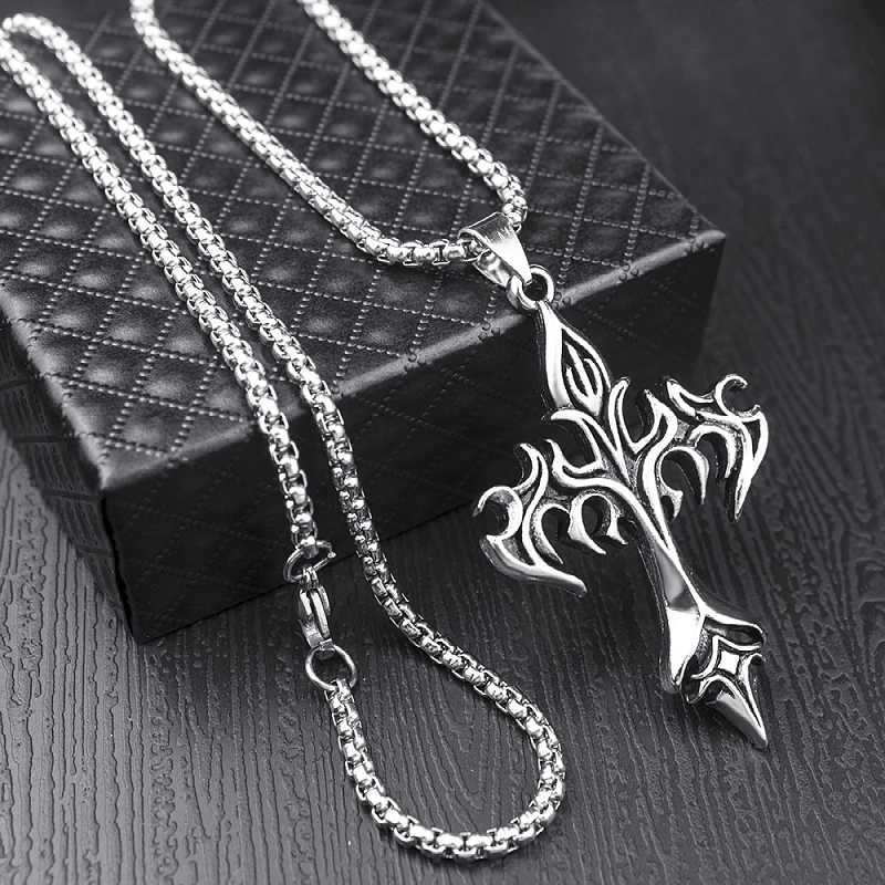 Classic Steel Warrior Mens Cross Amulet Necklace Fashion Flame Christian Simple Trend Mens Womens Pendant Lucky Gift XJ250604