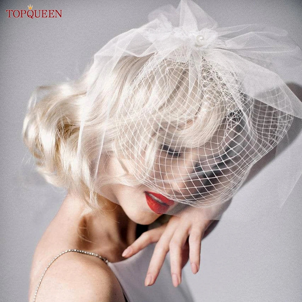 TOPQUEEN VA14 Mini Wedding Veil 2 Tier Birdcage Veil Bridal Head Accessories Russian Tulle Cage Veil White Crinoline Face Veil 250530