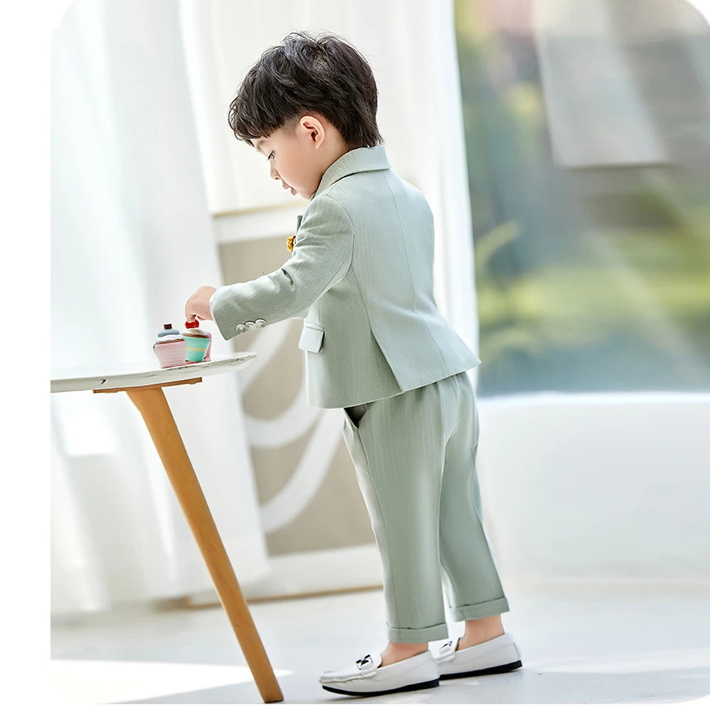 Boys Suits British Childrens Clothing Set Baby Flower Girl Dresses Handsome First Birthday Party Fashion Green Formal Suit 250530