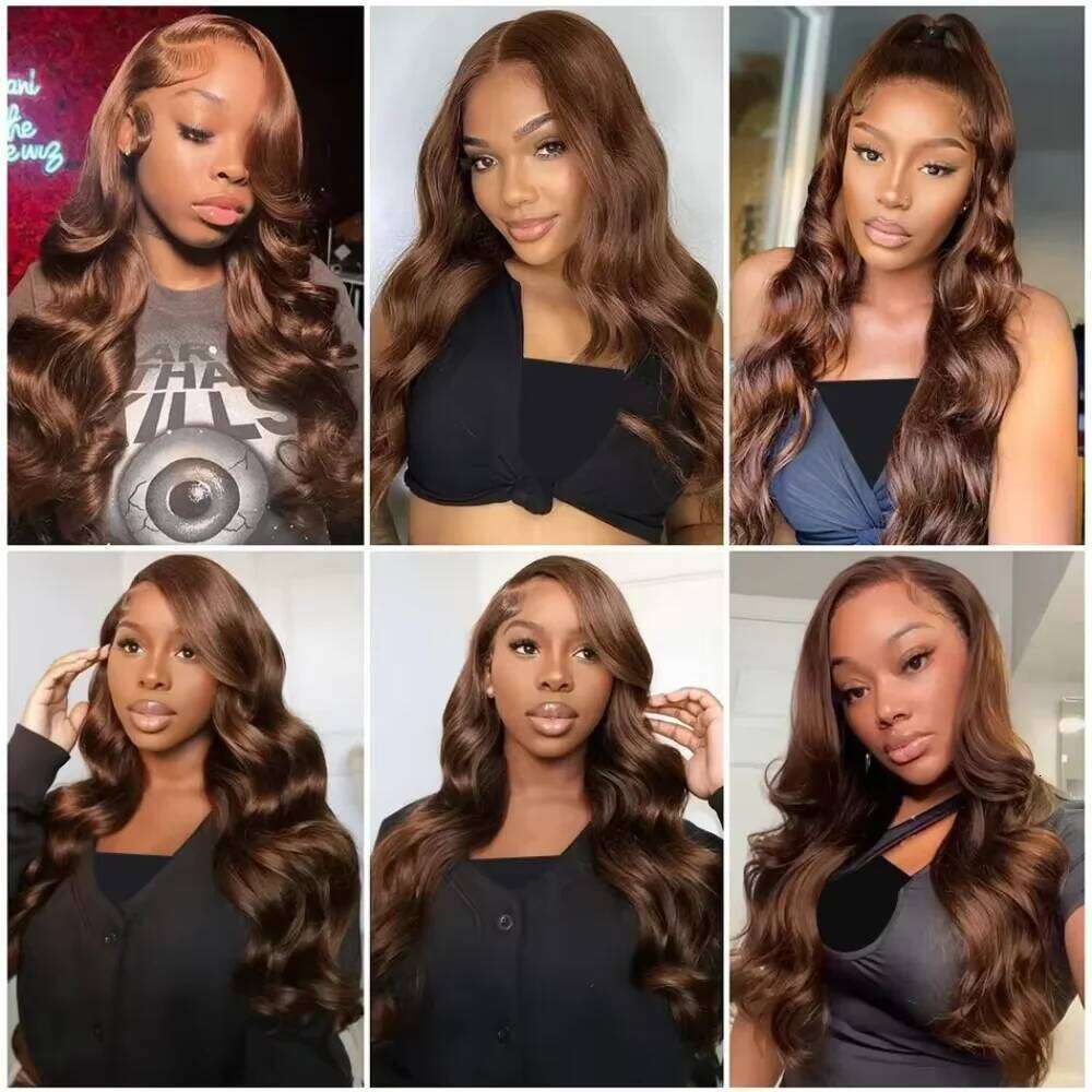 #4 Chocolate Brown Body Wave 18-46 Inch Front 13x6 Lace Frontal Wig 100% Pre Plucked Colored Human Hair Wigs