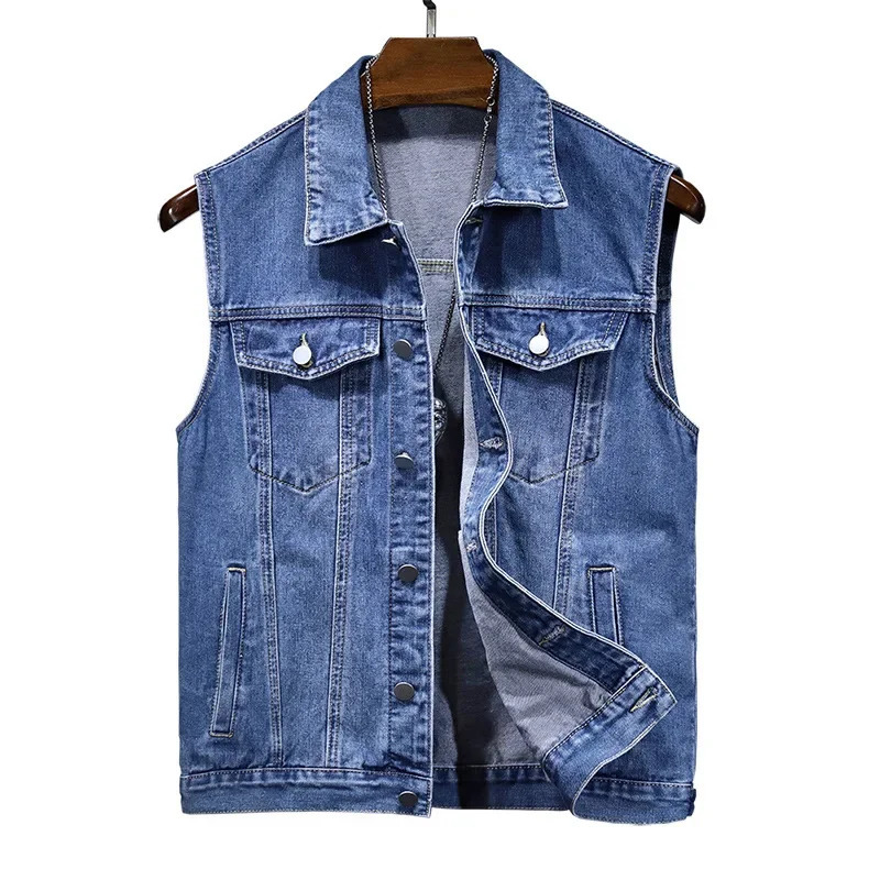 Denim Jacket Men Coats Vests Sleeveless Turn Down Collar Casual Regular Coat Button Pocket Slim Fit Jackets Simple y250605Z