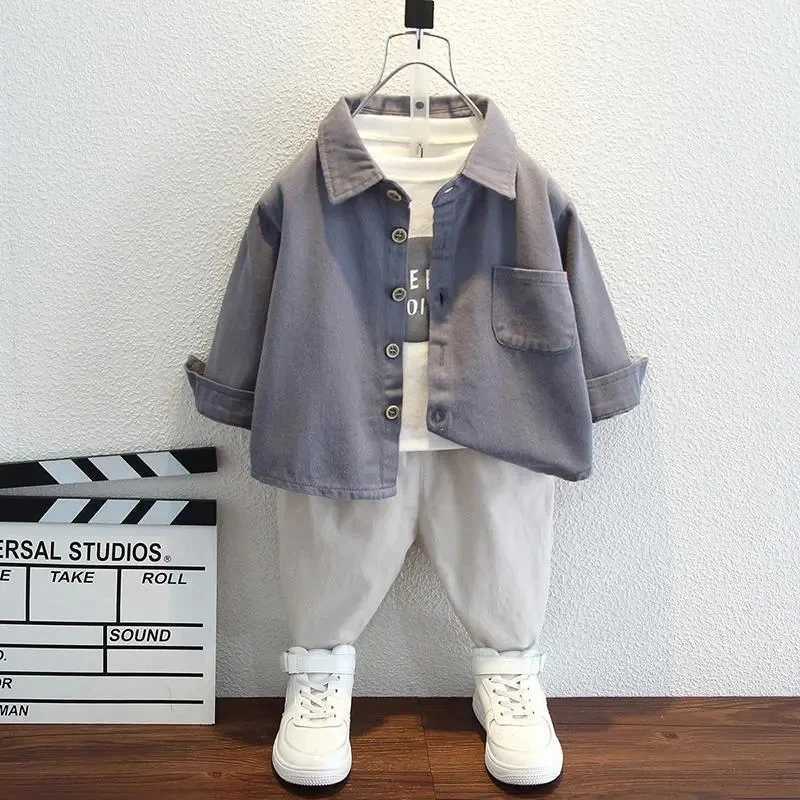 Boys Clothing Set 2023 Spring and Autumn New Baby Long Sleeve Shirts +T-shirt+ Pants 3 Pieces for Kids Outfits R250606