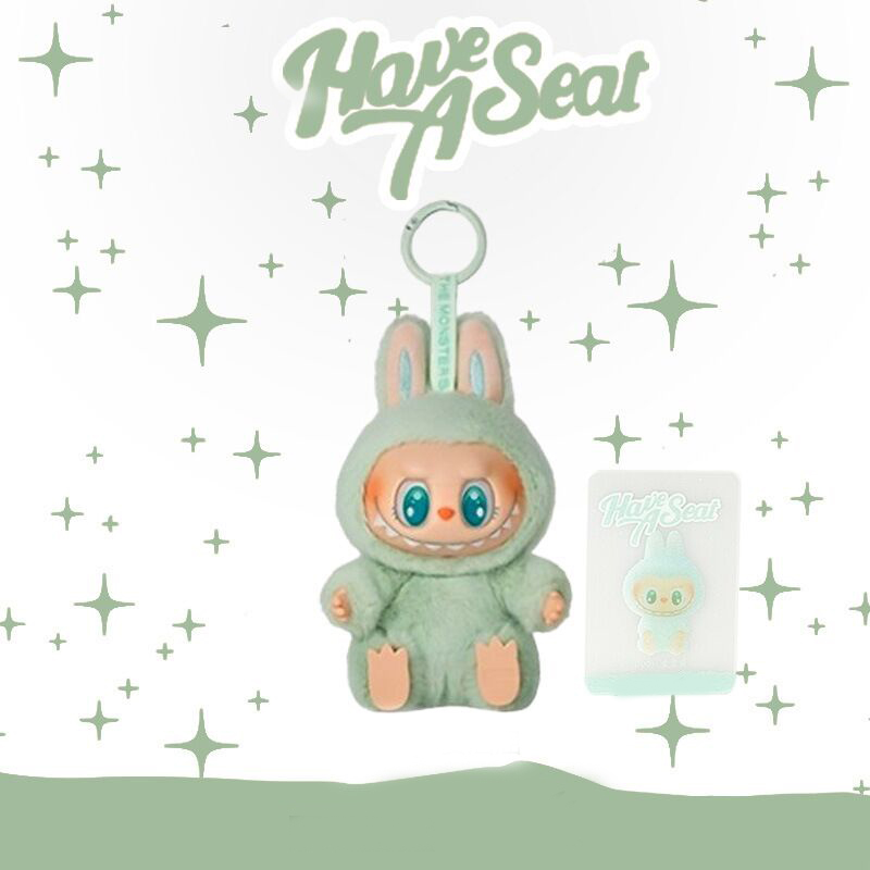 Free shipping Labubu keychain monsters anime figure pendant ring have a seat series pvc plush doll key chain toy aron blind box lovely women bag charm