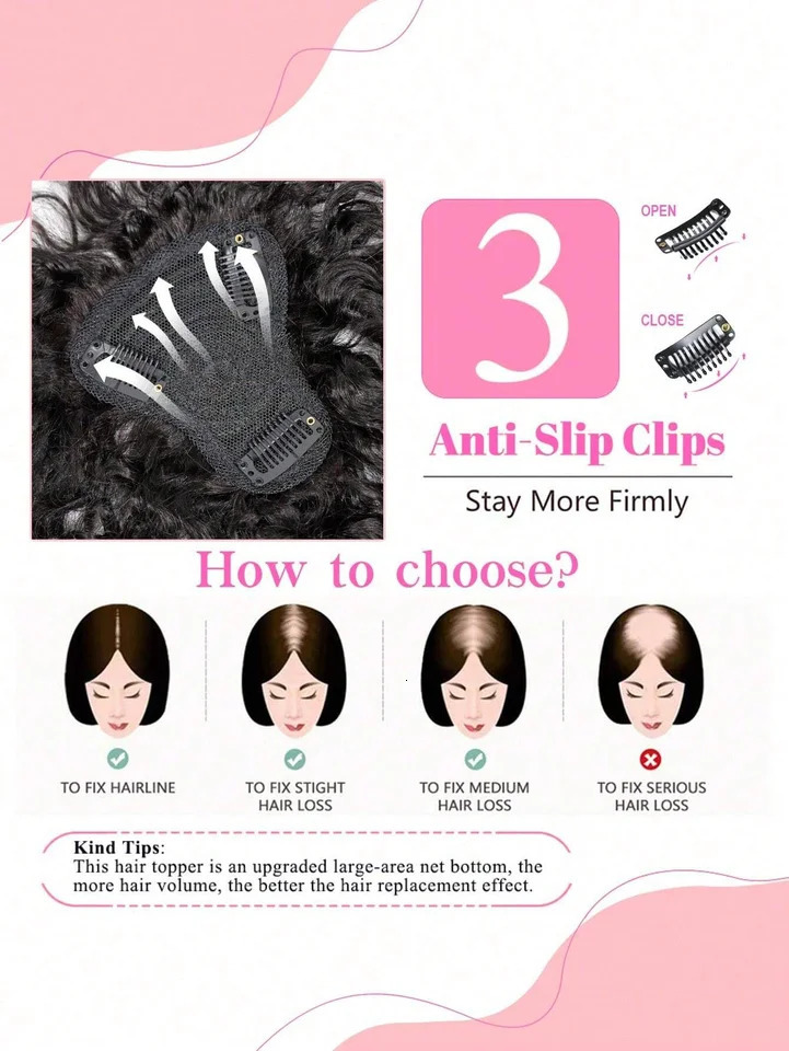 Natural Black Topper Hair With Bangs Human Hair Curly Wave Toppers For Women with Thin Hair Clip In Hair Extensions Daily Use 250529