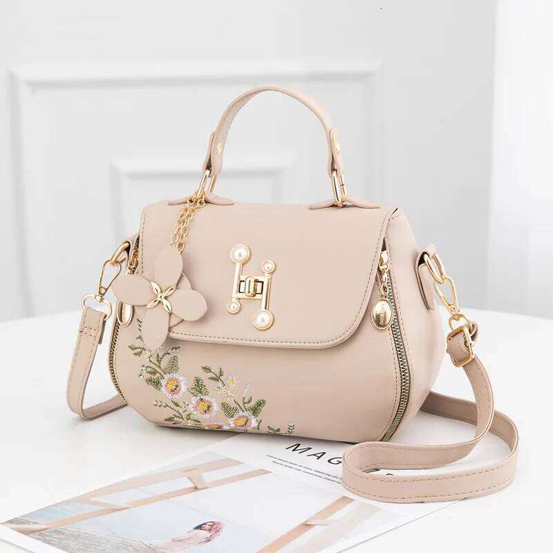 Fashion Embroidered Women's Handbag Temperament Trend Light Shoulder Crossbody Bag Women's Floral Decor Handbag