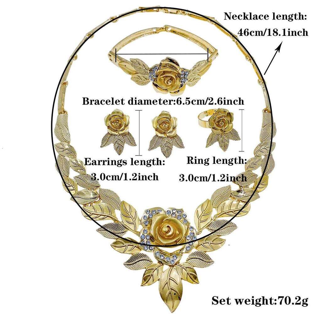 Jewelry For Women Flower Pendant Necklace Gold Plated Fashion Design Earring Bracelet Ring Sets Exquisite Gifts