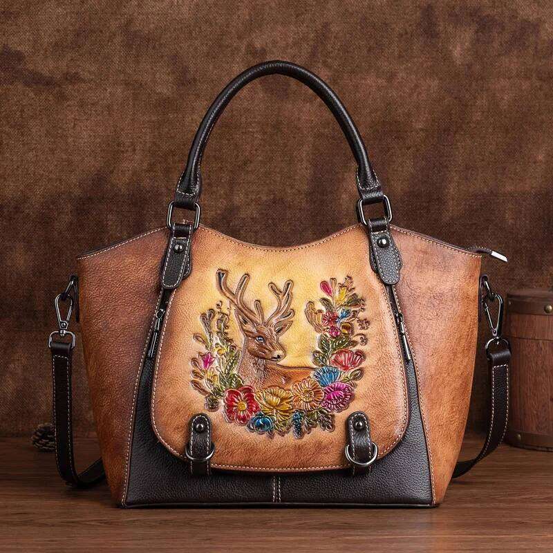 Johnature Genuine Leather 2025 New Handbags Women Designer Vintage Emed First Layer Cowhide Female Shoulder Bags 2025/06/05