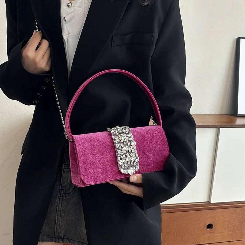 Shiny Dia Party Purse Evening For Women 2024 Spring Chain Shoulder Crossbody Bag Wool Cloth Handbag Clutch Bags