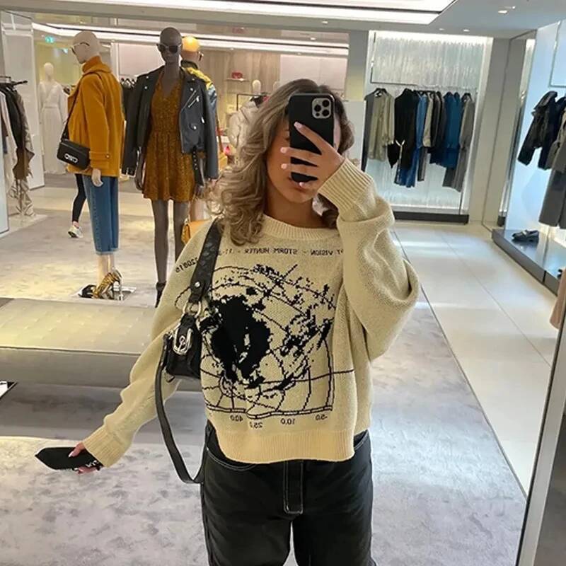 Y2k Big Men's Women's Warm Loose Aesthetic Retro Trend Knit Sweater Gothic Pullover Haruku Cotton