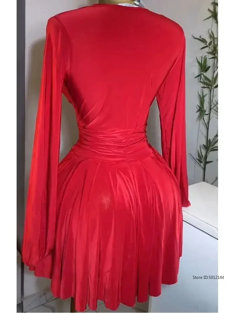 Womens Party Mini Dress Springsummer Latest Casual Sexy Plunge Ruched Lantern Sleeve Button Daily A Line Short Skirt 250604