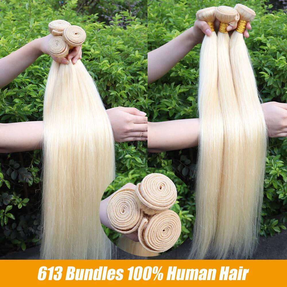 613 Blonde Straight Brazilian Remy Human Extension Raw Hair Weave Weft 30Inch Bundles