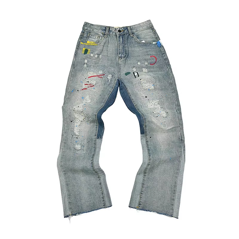 High Street Washed Distressed Jeans For Men Retro Streetwear Wide Leg Baggy Denim Trousers High Streetwear Women Jeans Pants