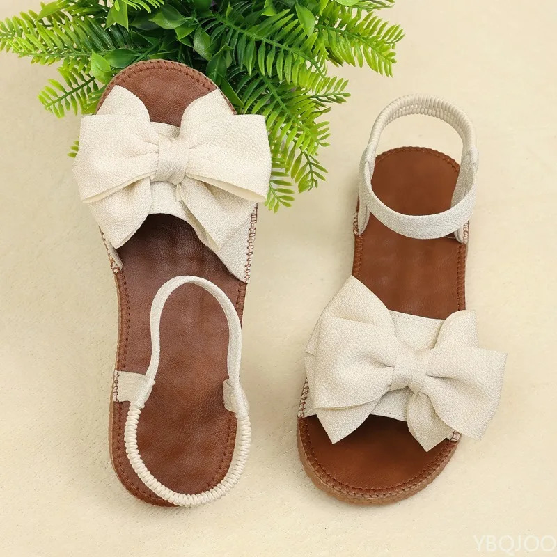 Summer Women Antislip Trend Sandals Lightweight Fashionable Beach Casual Slippers Outdoor Bow Tie Flat Shoes 250605