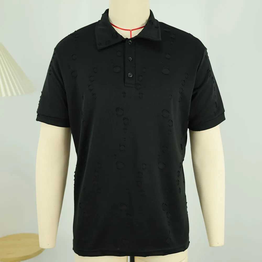 Summer trend wash water hole craft POLO shirt mens handsome T-shirt 2025 summer mens casual outdoor short-sleeved top XJ250605