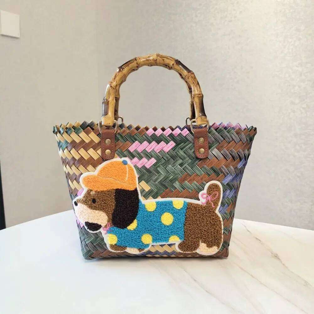 Women's Bags Designer New Retro Colorful Wicker Woven Large Capacity Bamboo Handle Casual Shopping Tote Straw Summer Vacation Beach Bag