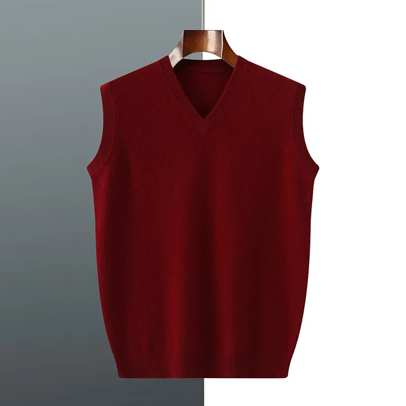 2024 Autumn and Winter Men cashmere vest Sleeveless Cashmere Vest Solid Color Knitted Waistcoat 250605Z