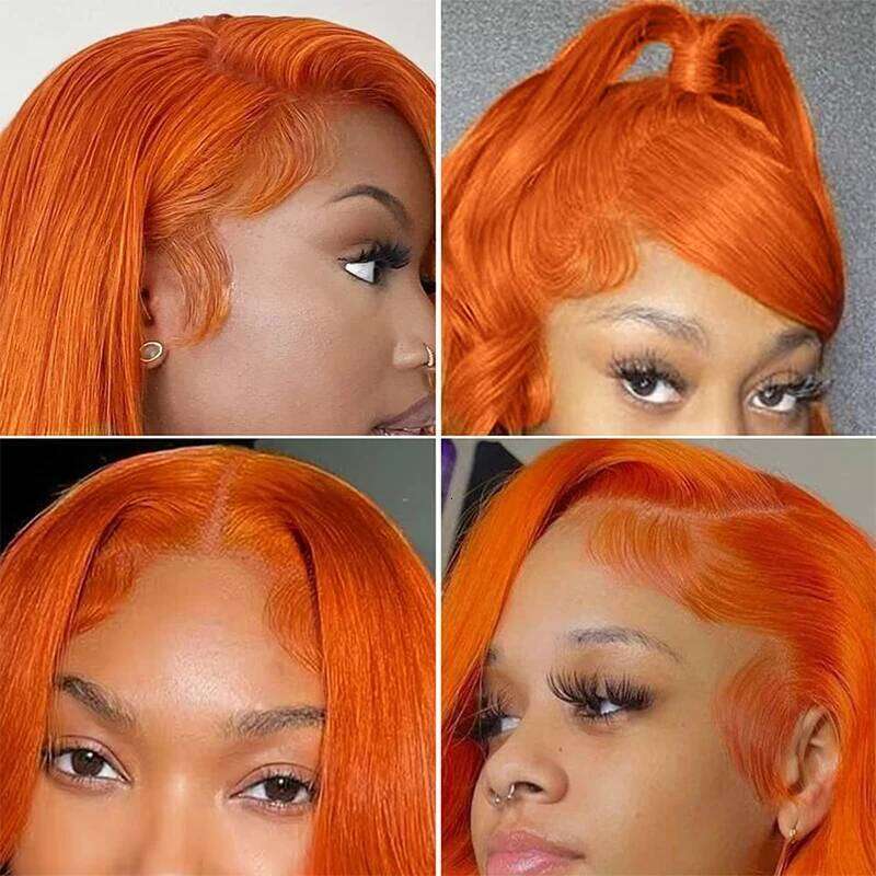 34 Inch Orange Ginger Front Wigs Human Hair For Women Straight 13x4 13x6 Lace Frontal Wig 350 Colored Pre Plucked Peruvian