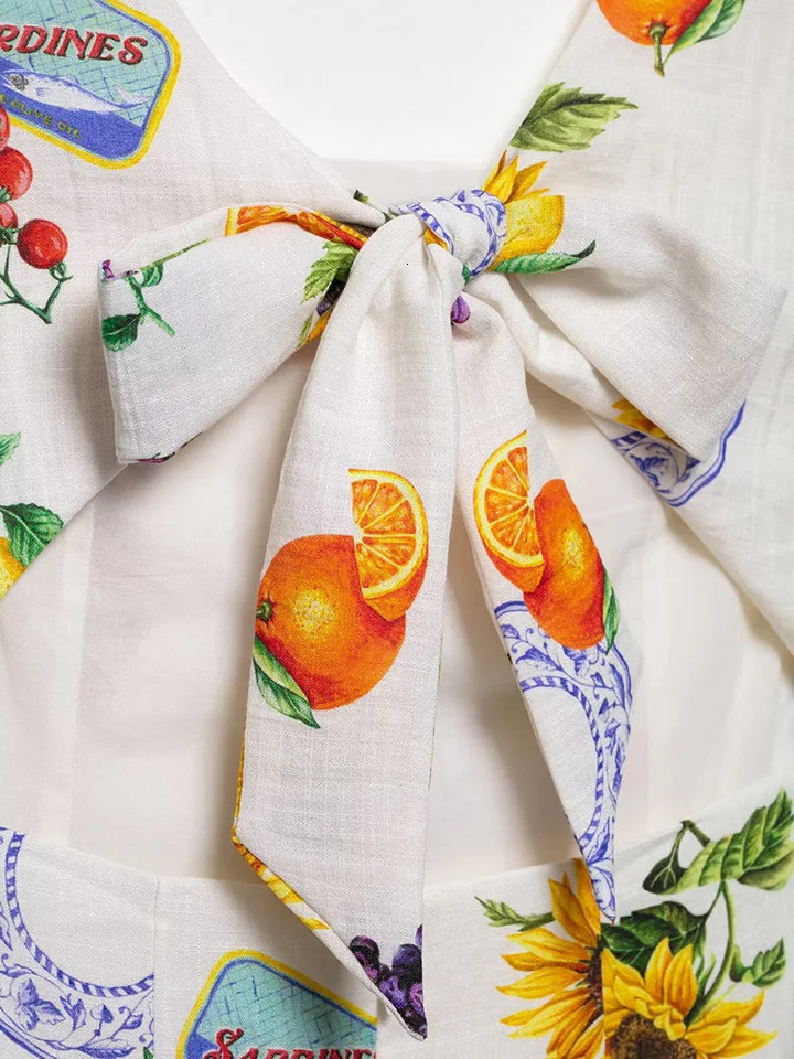 SIYANG Women Fashion Printed Back Hollow Out Bow Lace Up Zipper Mini Dress Vintage Straps Square Neck Female Chic Dresses 250604