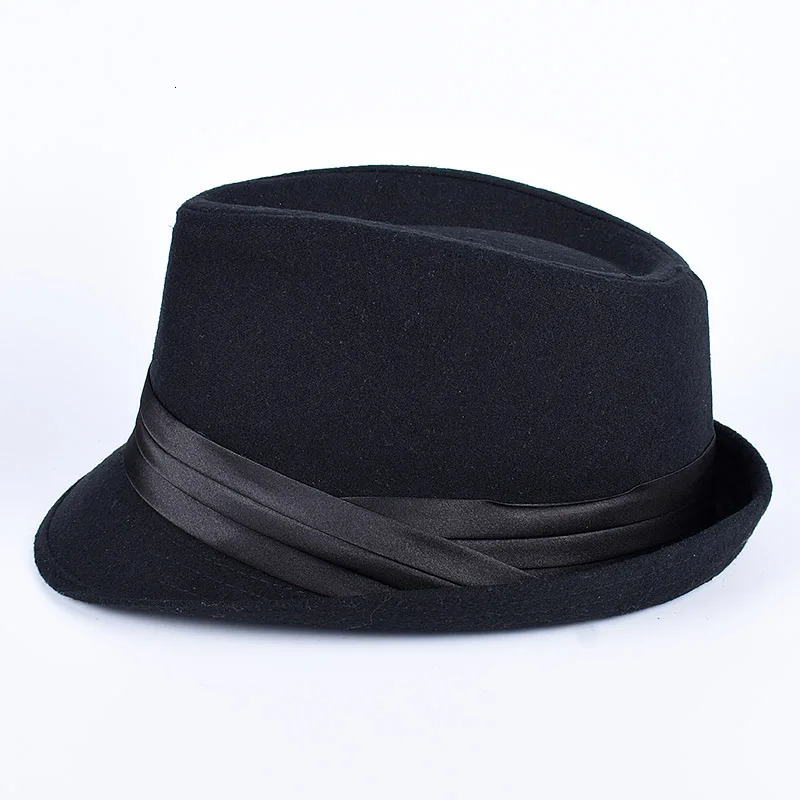 Classic Fedora Mens Hats 2025 Casual Short Sleeve Trilby Top Hat French England Elegant Ribbon Jazz Cap Fedoras Black Felt Hat 250605