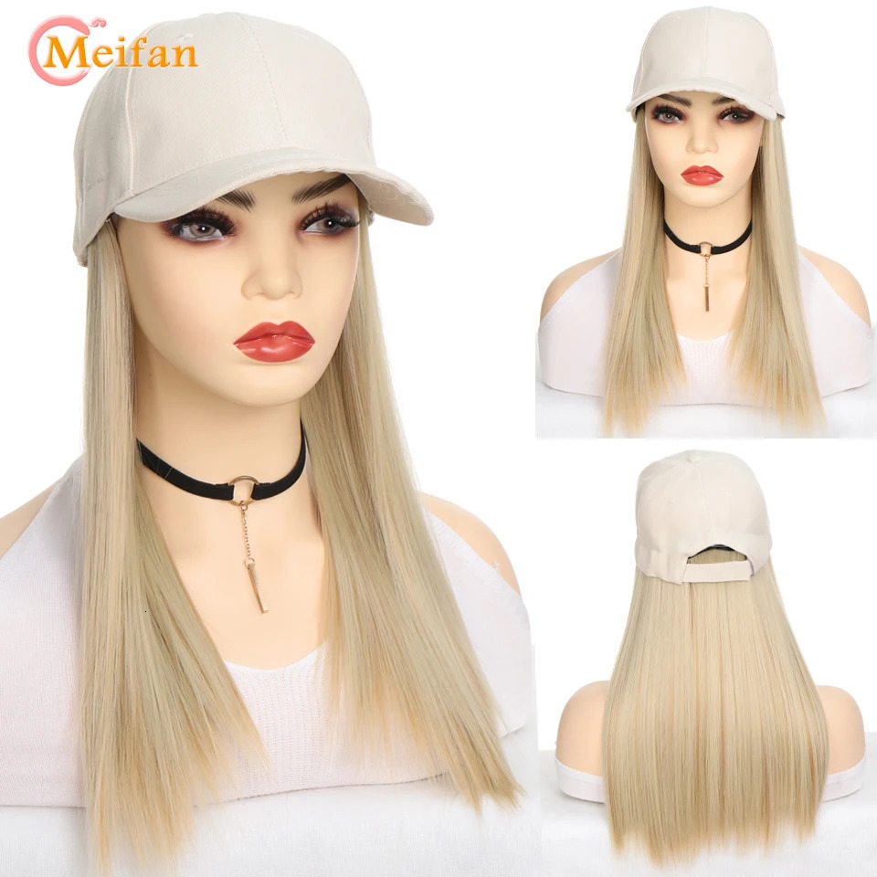 MEIFAN Synthetic Fluffy Wave Curly Natural Hair with Hat Baseball Cap Naturally Connect Adjustable Trucker Hat Wig 250530