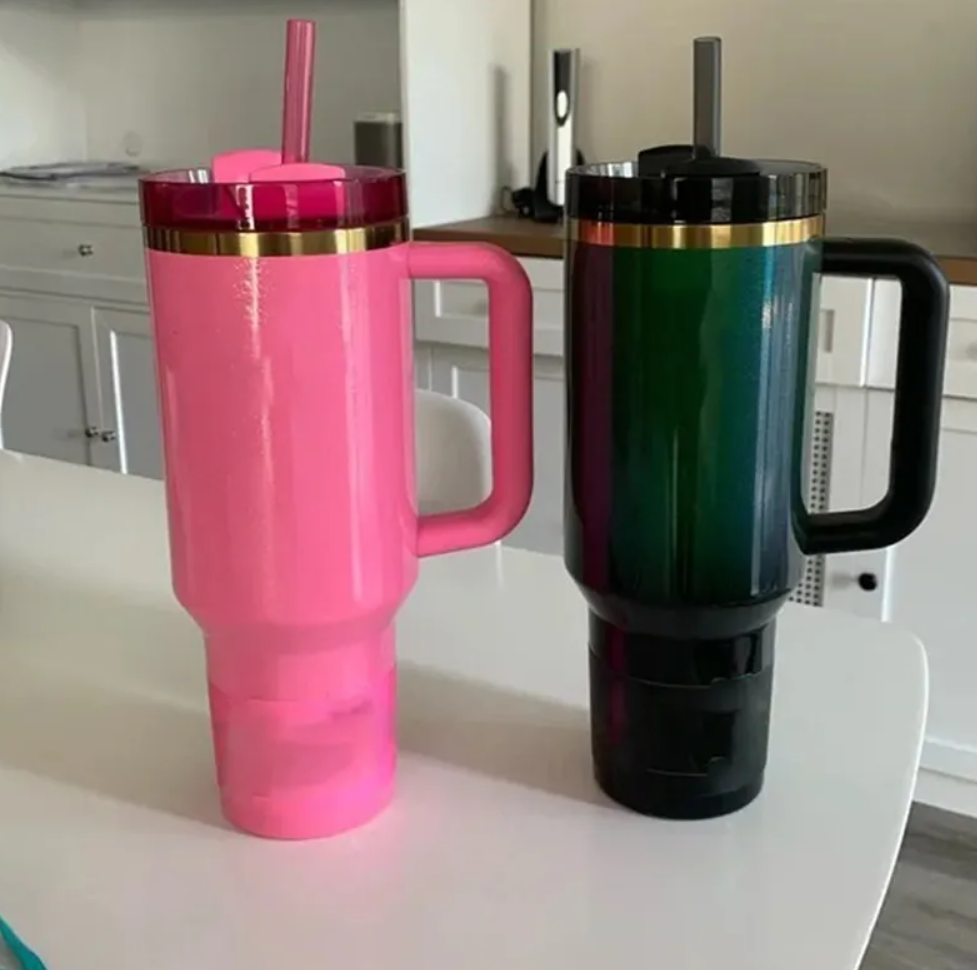 US Stock Wicked 40oz Tumblers Bow Cap LOVE SHACK FANCY Cups Rose Blue Magnolia Lilac Floral Stainless Steel Tumblers with Silicone Handle Lid Straw Mu
