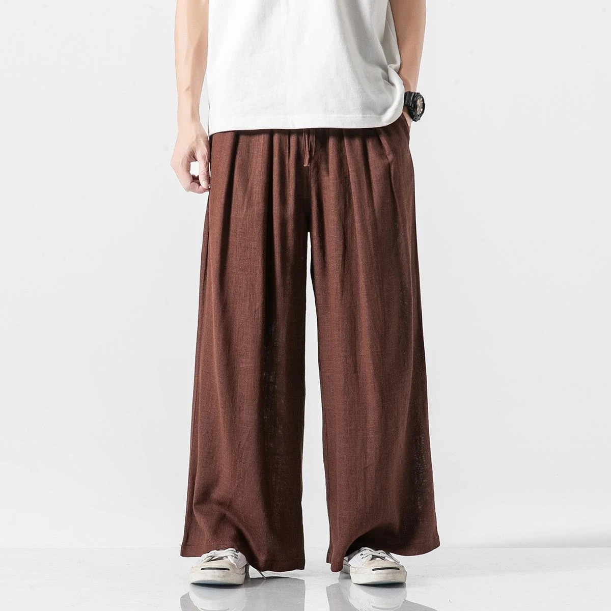Summer Cotton Linen Casual Pants Men Chinese Style Loose Harem Mens Solid Straight Lightweight Hip Hop Wide Leg Man 250605Z