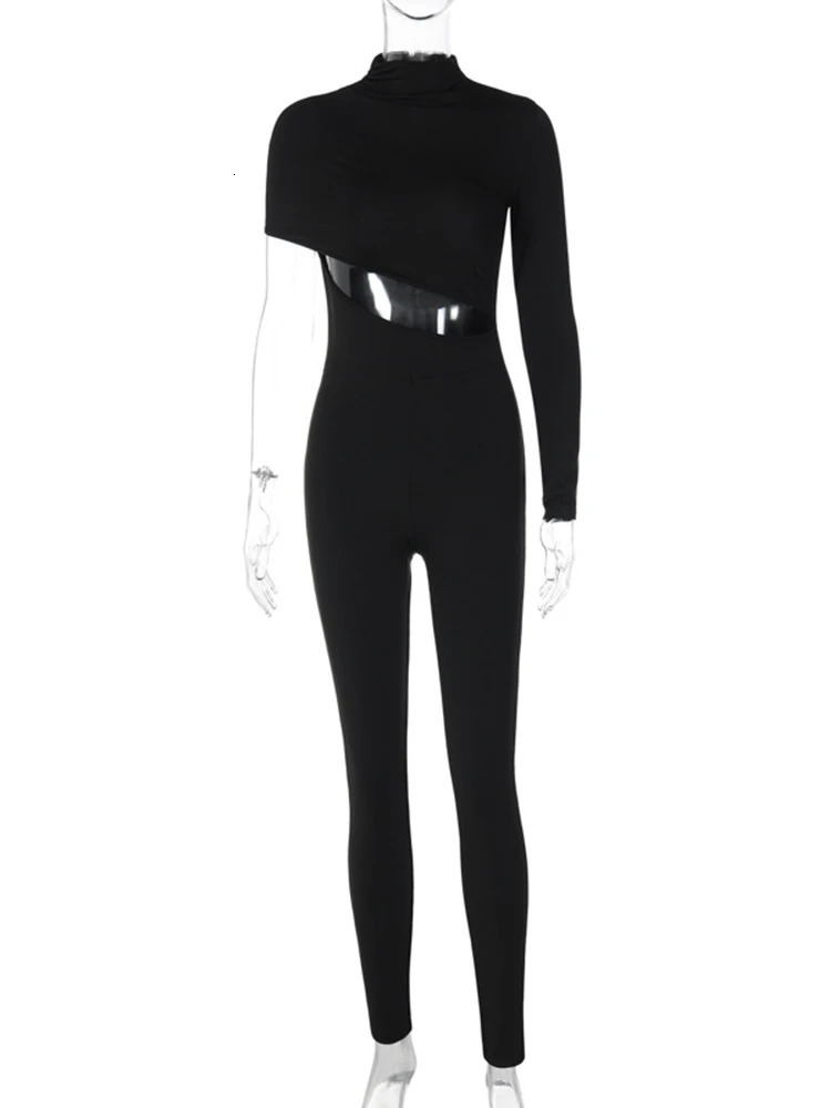 Dulzura One Shoulder Long Sleeve Cut Out Jumpsuit For Women Bodycon Sexy Streetwear Rompers Club Party Outfits Spring Summer 250605
