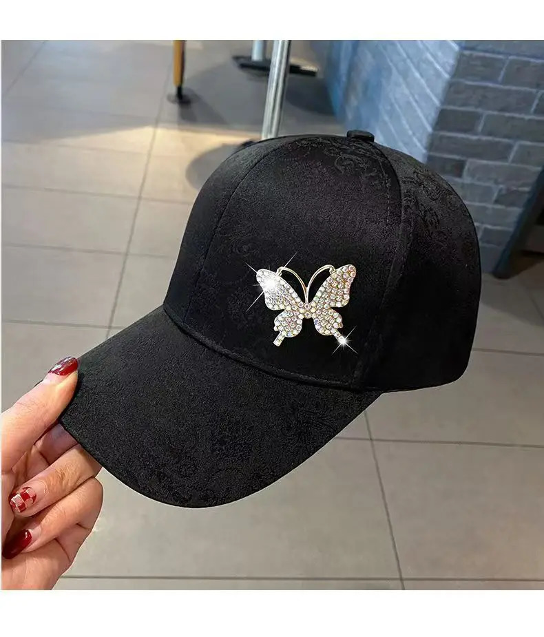 Diamond metal butterfly baseball cap for womens summer sun protection and fashion duck tongue sun baseball cap 250603