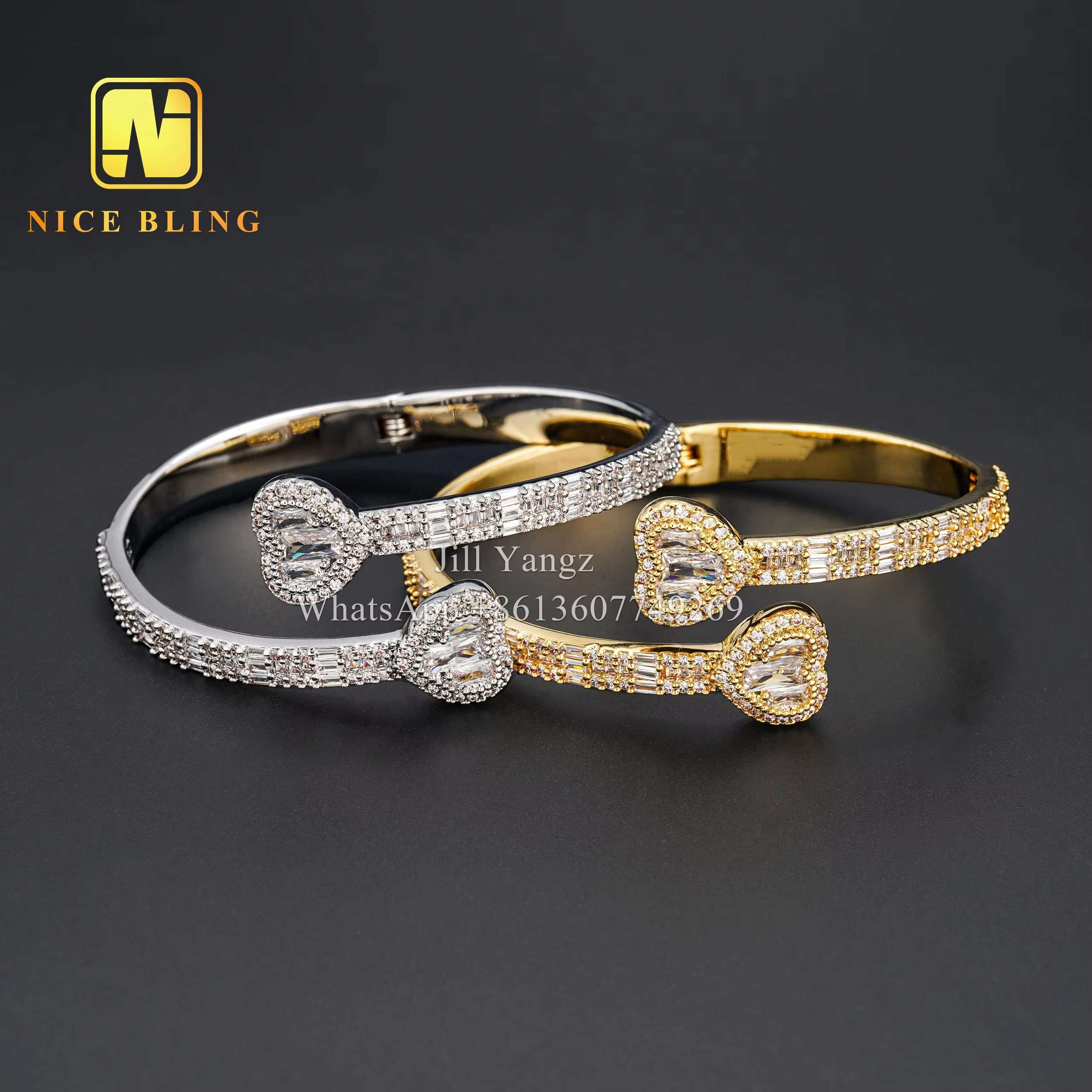 Insta Hitting Affordable Iced Out Bangle Bracelet 18k Gold Plated Necklace Moissanite Jewelry Hip Hop Rock Gifts