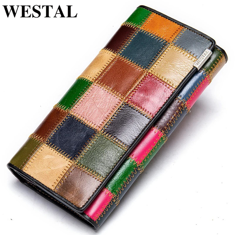 WESTAL Womens Purse Leather Wallet for Women Boho Purses Coins and Cards Ladies Wallets Long Clutch Bag Wristlet 250605
