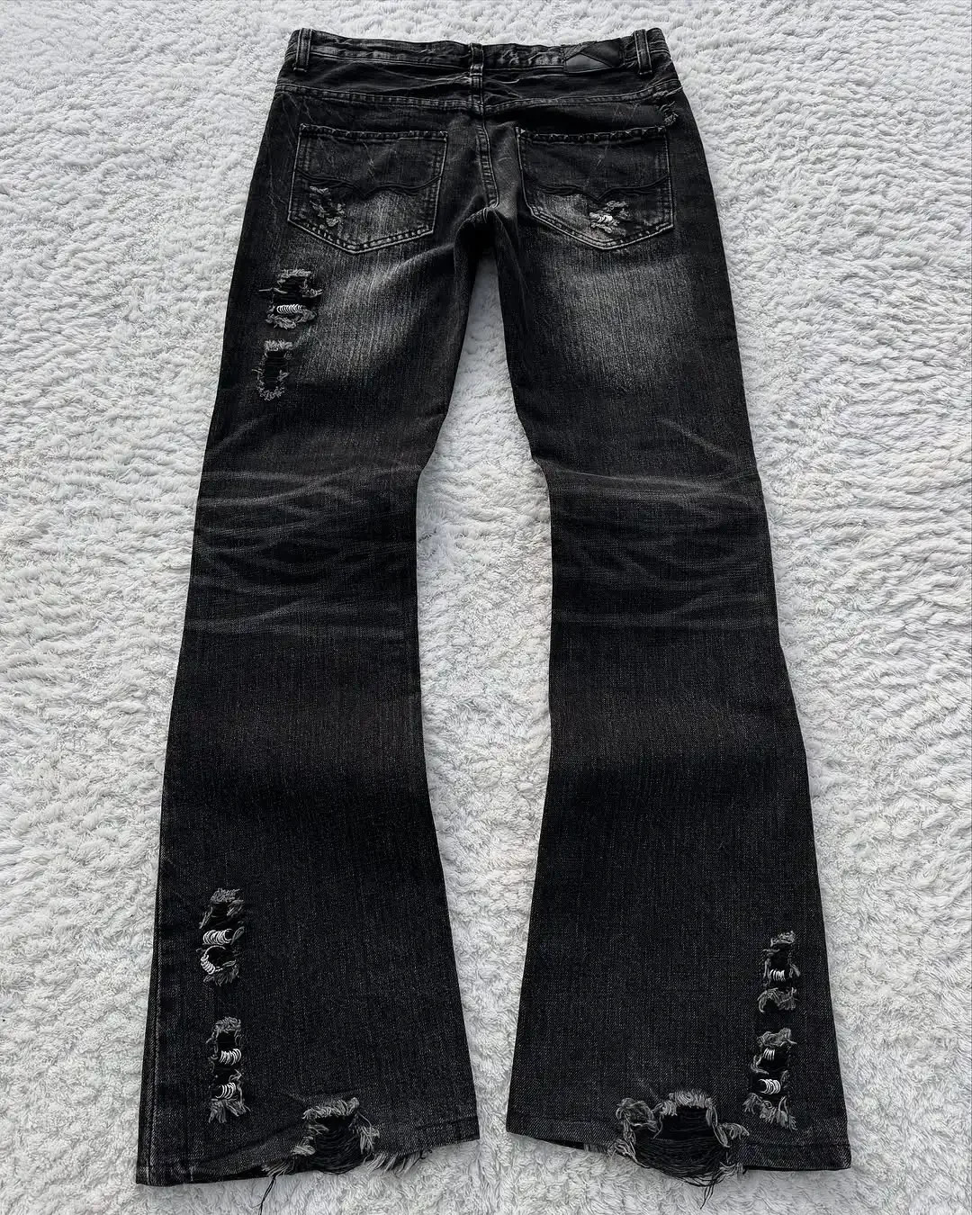 American Retro Gothic Skull Pattern Black Wash Slim Jeans Womens Summer Y2K Street Hiphop Fashion tie Tight Flared Pants 250604