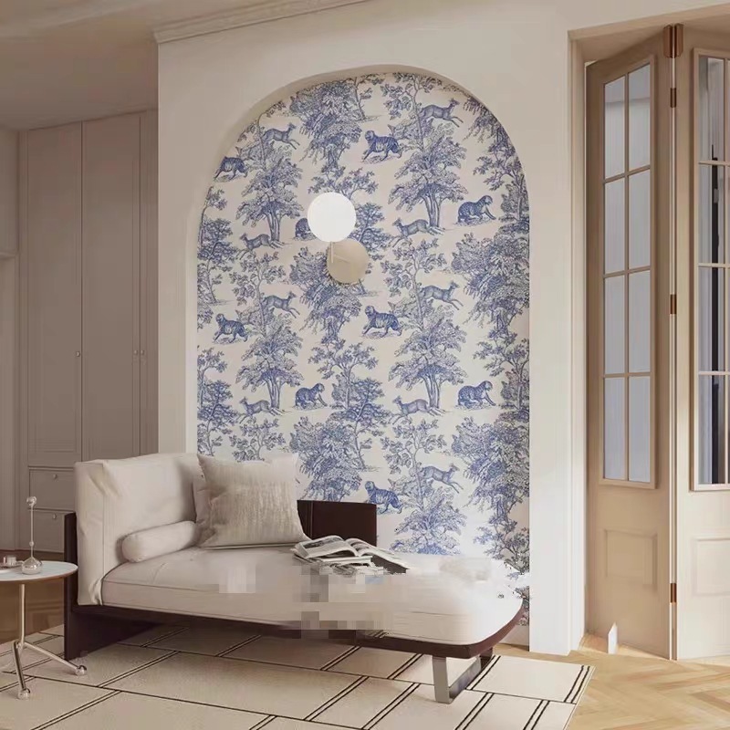 French Wallpaper Bedroom Background Wall Forest Animals Light Luxury Living Room Entrance Self-Adhesive Wall Cloth Homestay Mural