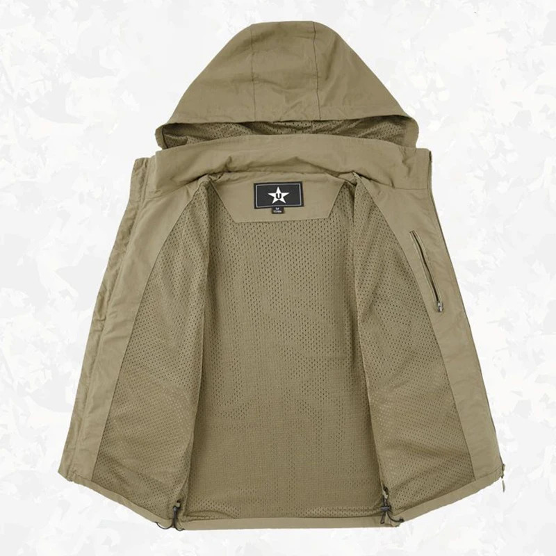 Spring Outdoor Hooded Fishing Vest Mens Solid Breathable MultiPocket High Quality Coat Detachable Hat Sports Male 250605Z