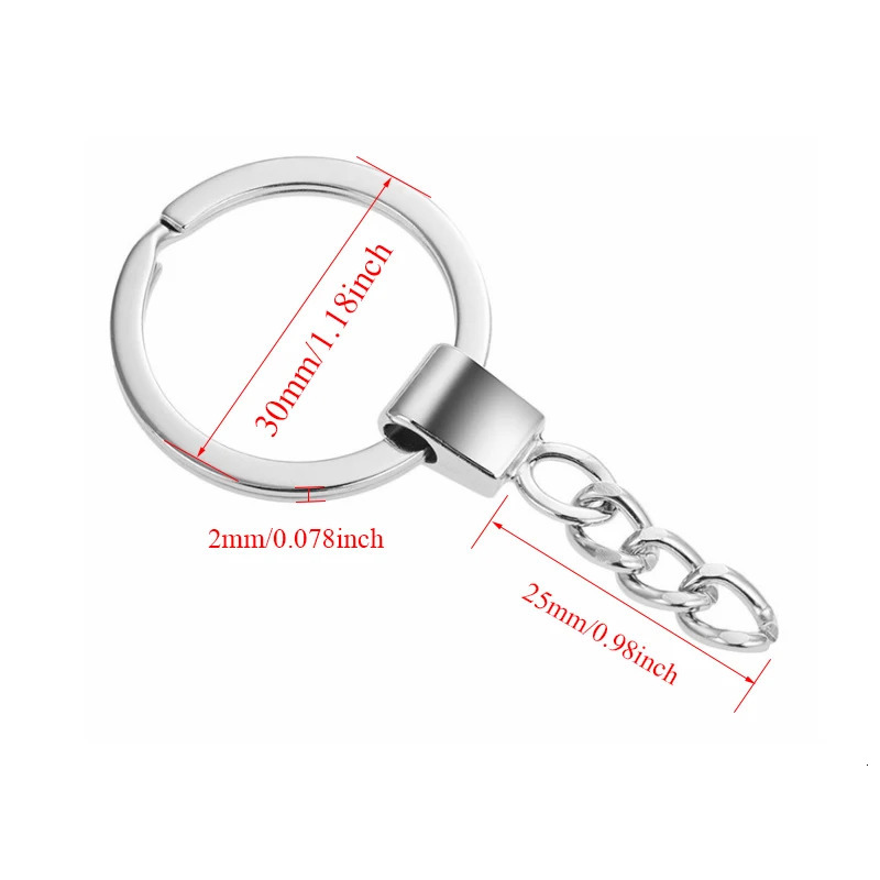 10pcs/lot Polished Silver Color 30mm Keyring Keychain Split Ring With Short Chain Key Ring Men DIY Key Chains Accessorie 250605