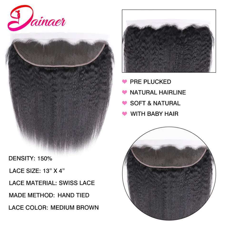 Kinky 3 Yaki Straight 4x4 Human Hair Bundles With Closure