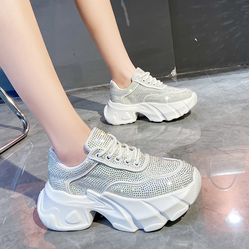 Luxury Shoes for Women 2025 New Shiny Rhinestone Women's Sneakers Shoes Autumn Fashion Thick Sole Sports Shoes Anti Slip Outdoor Sports Running S