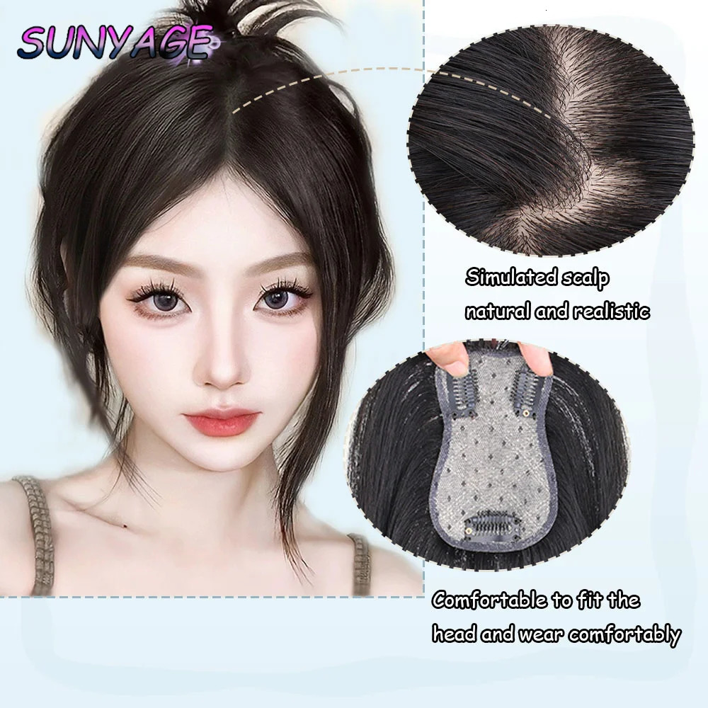 SUNYAGE Synthetic Eight-character Bangs For Women On Top Of Head To Cover White Hair And In Full Bangs 250529