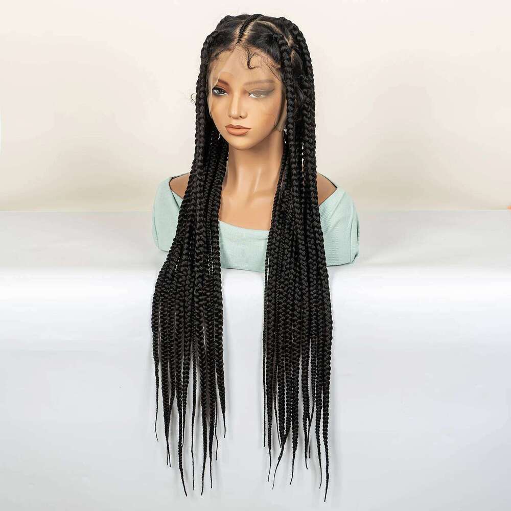 36 Inches Jumbo Braided with Baby Full Lace Synthetic Wigs Black Long Braids Hair Wig Box Braid Knotless