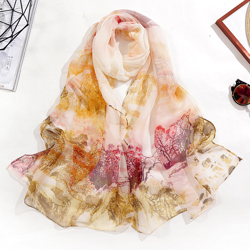 K933 New thin spring and autumn Qiaoqi all-match small silk scarf sunscreen silk scarf Shanshuirenjia scarf Korean version good quality gift