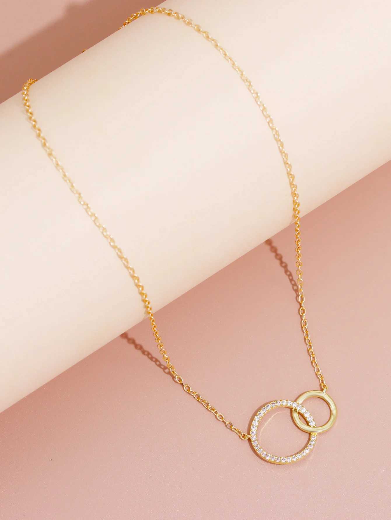 Stainless Steel Necklaces for Women Fashion Thin Chain Minimalist Dainty Double Circle Pendant Necklace on The Neck Jewelry XJ250604