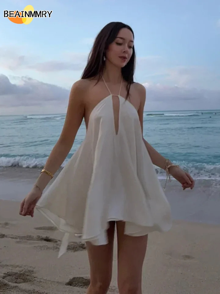 Sexy Party Off Shoulder Dresses Womens Elegant Sleeveless Hollow Out Beach Dress Backless High Street Lady Summer Vestidos 250604