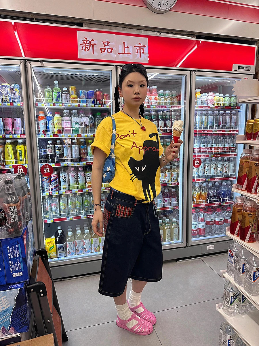 REDDACHiC Harajuku Women Plaid Spliced Denim Shorts Vintage Wash Oversize Trousers Low Waist Baggy Jeans Jorts Y2k Streetwear 250604