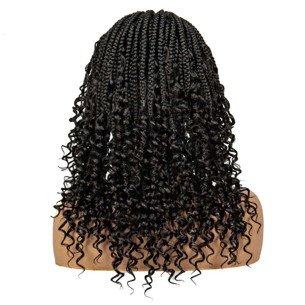 Knotless Box with Curly Ends Synthetic Full Lace Short Boho Braided Bob Wigs for Black Women
