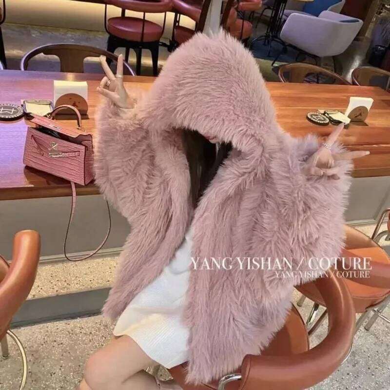 2025 Autumn/Winter New Style Korean Faux INS Web Red Street Hooded Fox Fur Medium-Length Jacket For Women From China