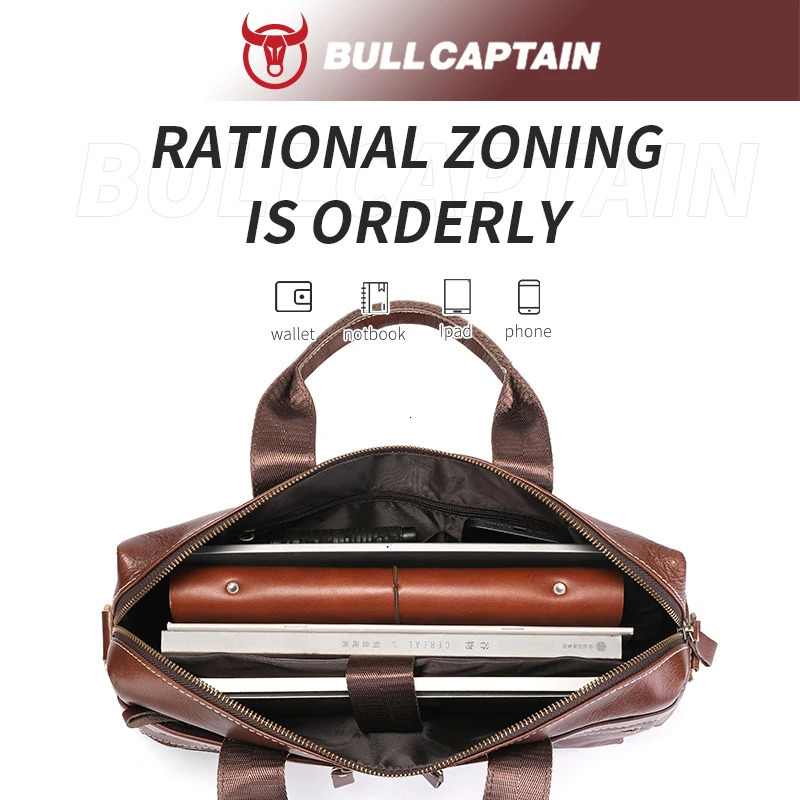 BULLCAPTAIN Mens Leather Briefcase Can Be Used For 15.5-Inch Notebook Large-Capacity Work Bags Business Shoulder Messenger Bag 250603