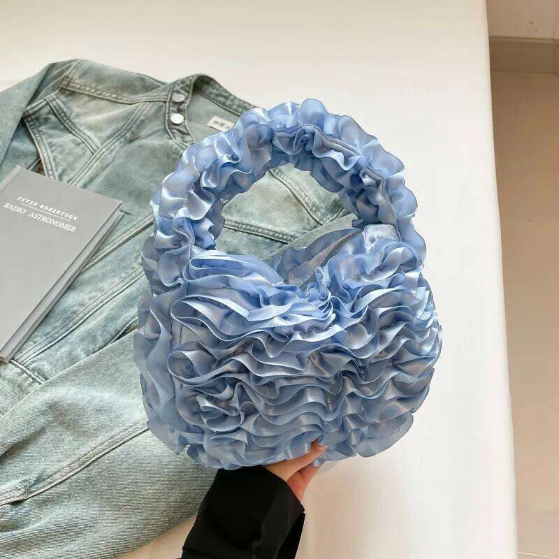 2025 Spring Fashion Pleated Flower Design Women's Small Handbag Sweet Girl Lightweight Wedding Party Evening Bag